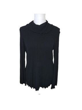 Kleen Mock Neck Long Sleeve Lightweight Top Black Rib Knit Women's Size S